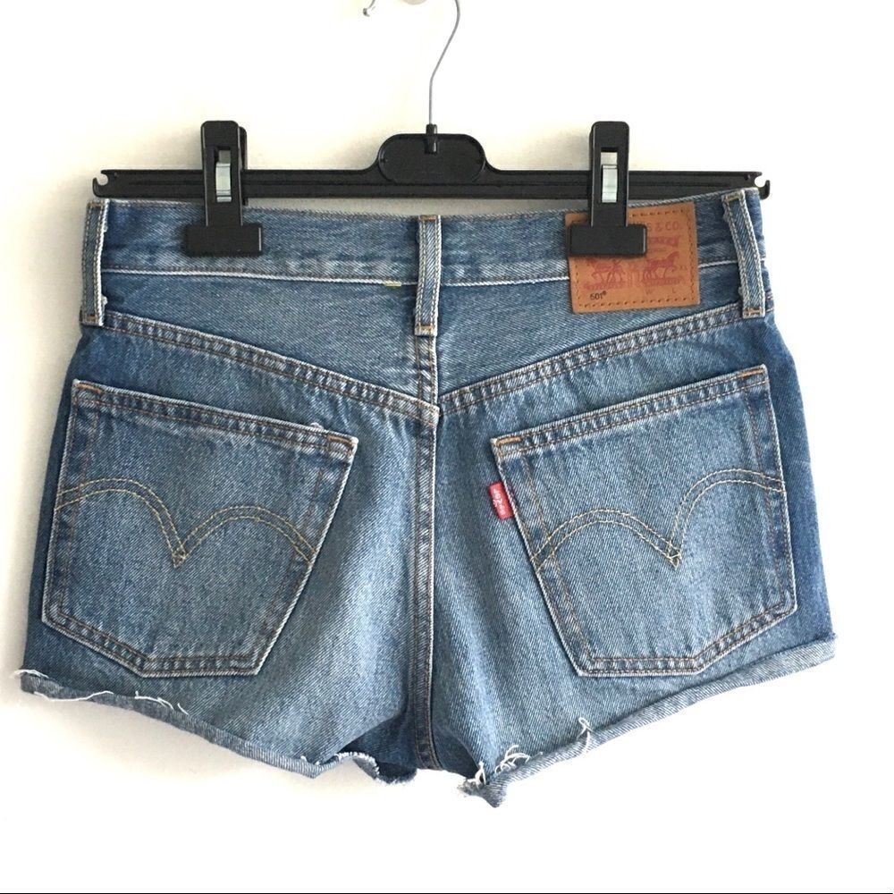 LEVI’S 501 High Waisted Cut Off Denim Shorts Blue 25